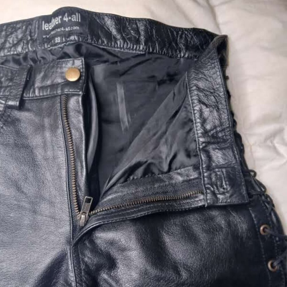 Men’s Leather Pants 33W by leatrher4-all – Side Lace, Motorcycle, Vintage Look